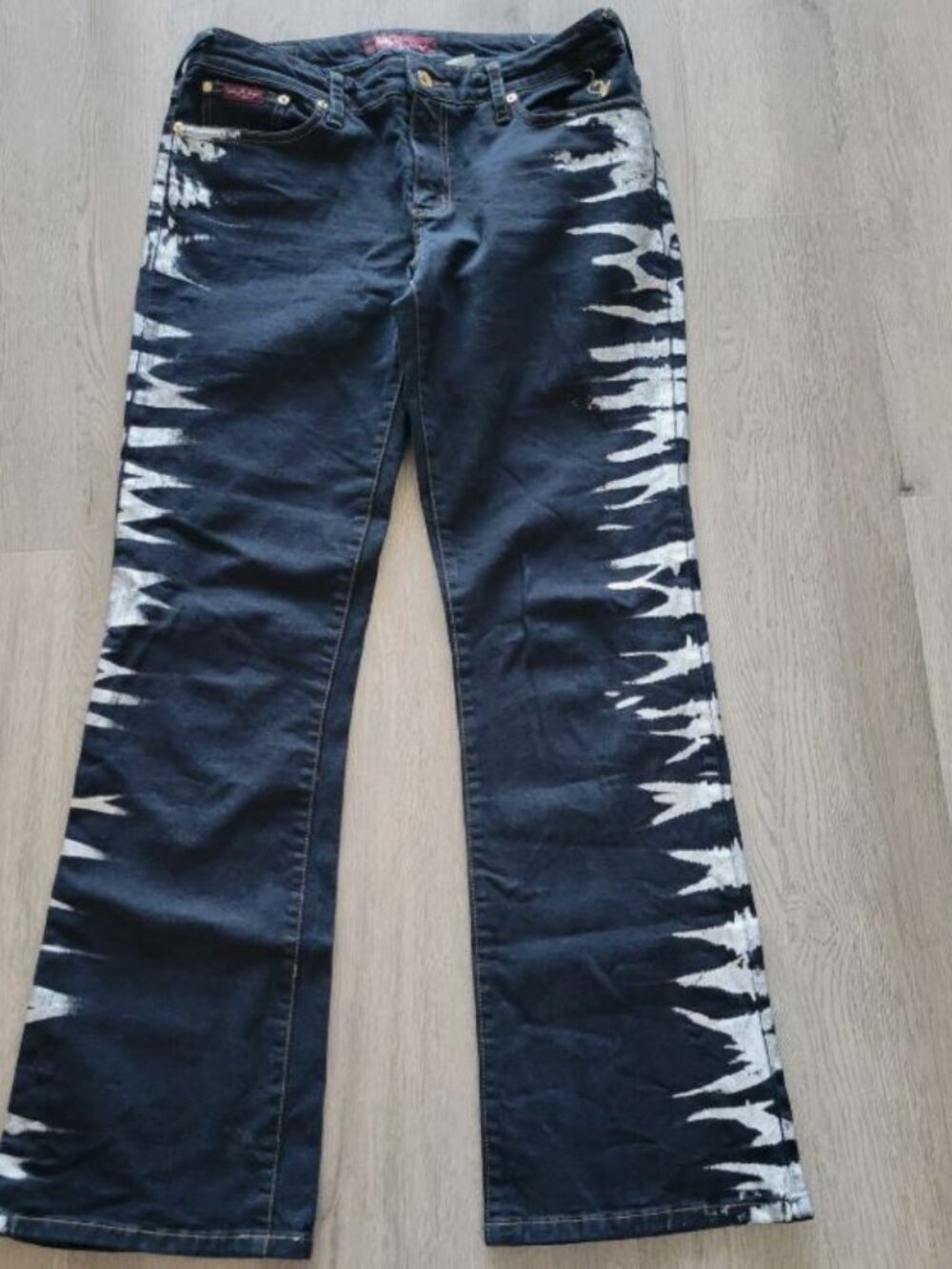 BABY PHAT VTG Y2K Hip Hop Streetwear Wide Leg Flare Abstract Jeans Black Size 11 - Picture 3 of 15
